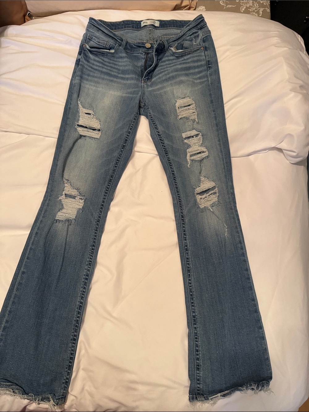 BKE Light Blue Distressed Flare Jeans